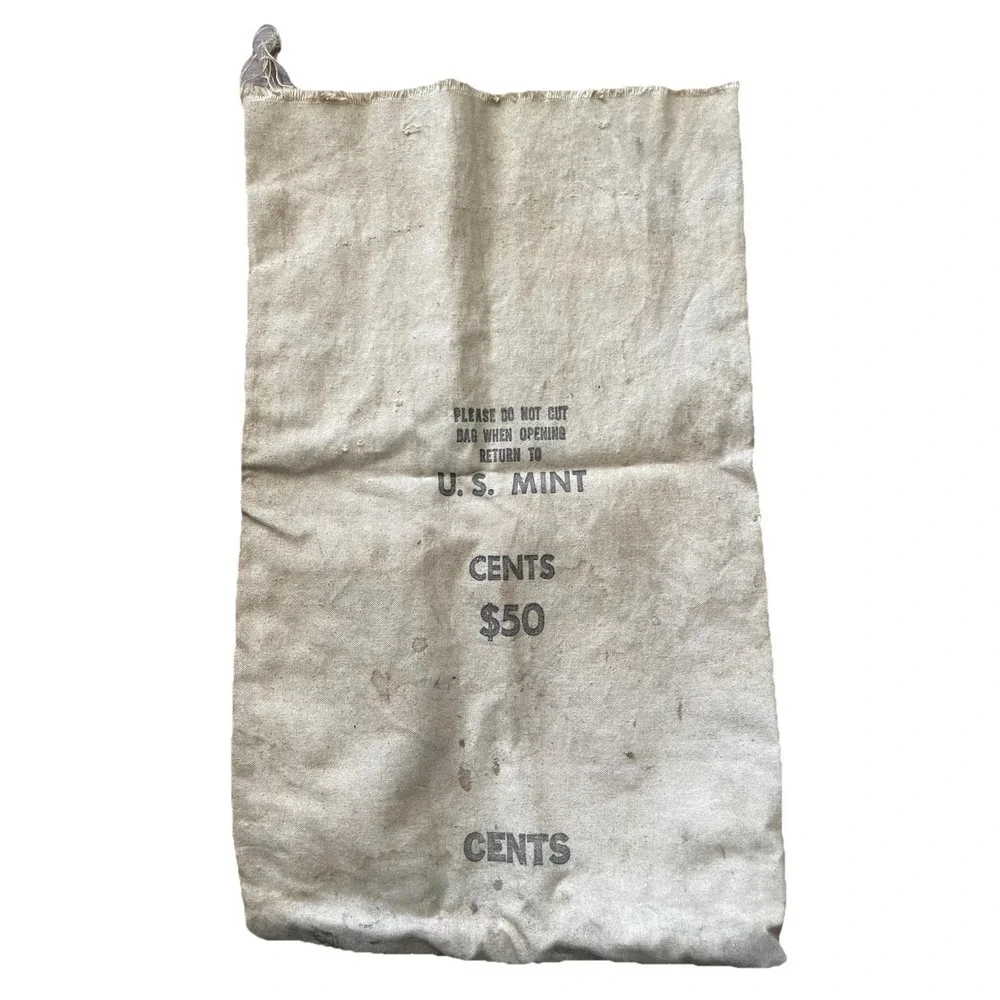 US Mint Canvas Bank Money Bag Cents $50 Off White Vintage